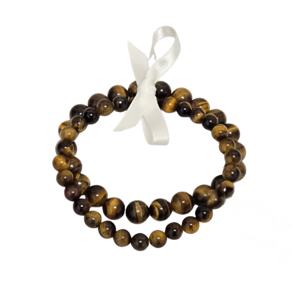 Gemini zodiac bracelet set with Tiger’s Eye semi-precious stone stretch bracelets in 6 mm and 8 mm beads