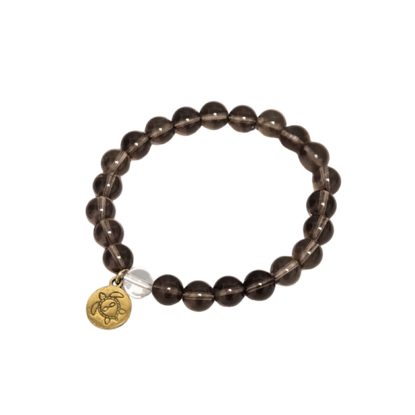 Grounding - Smoky Quartz Bracelet Brass Intention Bracelets with Turtle Emblem Charm