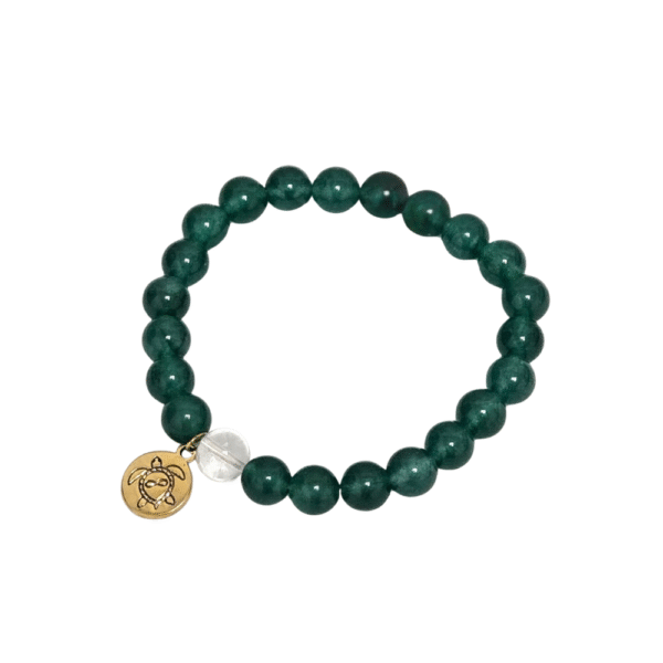 Prosperity - Green Jade Bracelet Brass Intention Bracelets with Turtle Emblem Charm