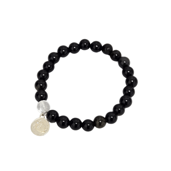 Protection - Black Obsidian Bracelet SS Intention Bracelets with Turtle Emblem Charm