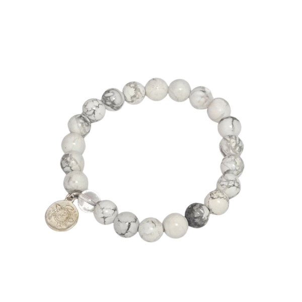 Stress Relief - White Howlite Bracelet SS Intention Bracelets with Turtle Emblem Charm