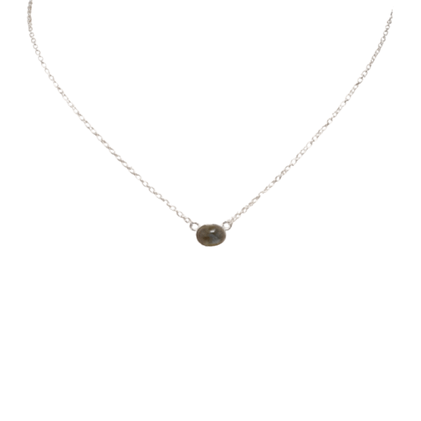 Semi Precious - Sterling Silver Chain Necklace with 8x6 Oval 18in