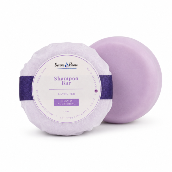 Lavender handmade shampoo bar with wrapped bar and solid lavender shampoo bar