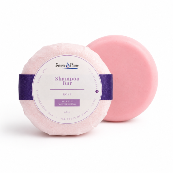 Rose handmade shampoo bar with wrapped bar and solid pink shampoo bar