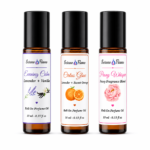 Serene Flame roll-on perfume oil collection with Evening Calm Citrus Glow and Peony Whisper scents