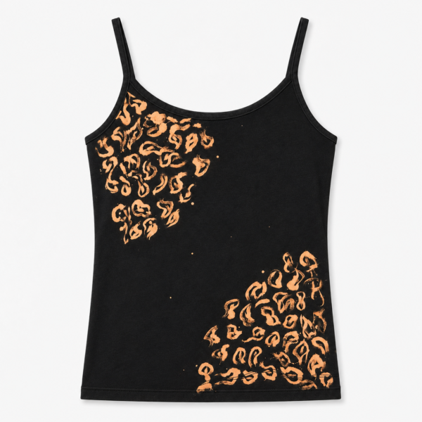 Black hand-bleached abstract floral tank top by Eva Luvz Designing