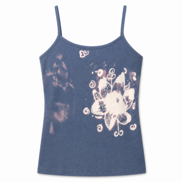 Blue grey hand-bleached abstract floral tank top by Eva Luvz Designing