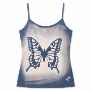 Blue grey hand-bleached butterfly tank top by Eva Luvz Designing