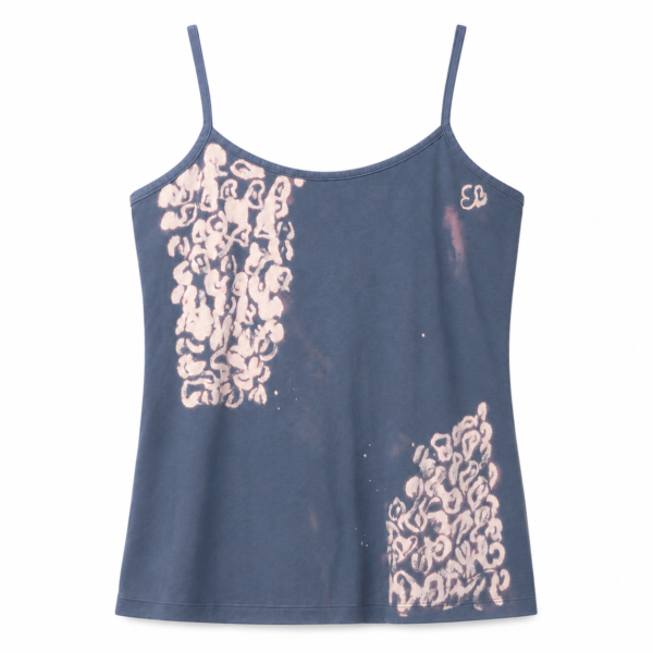 Blue grey hand-bleached floral tank top by Eva Luvz Designing